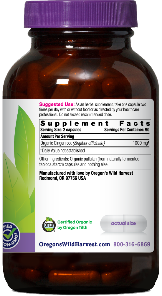 Oregon's Wild Harvest Ginger Organic 180 Capsules right side