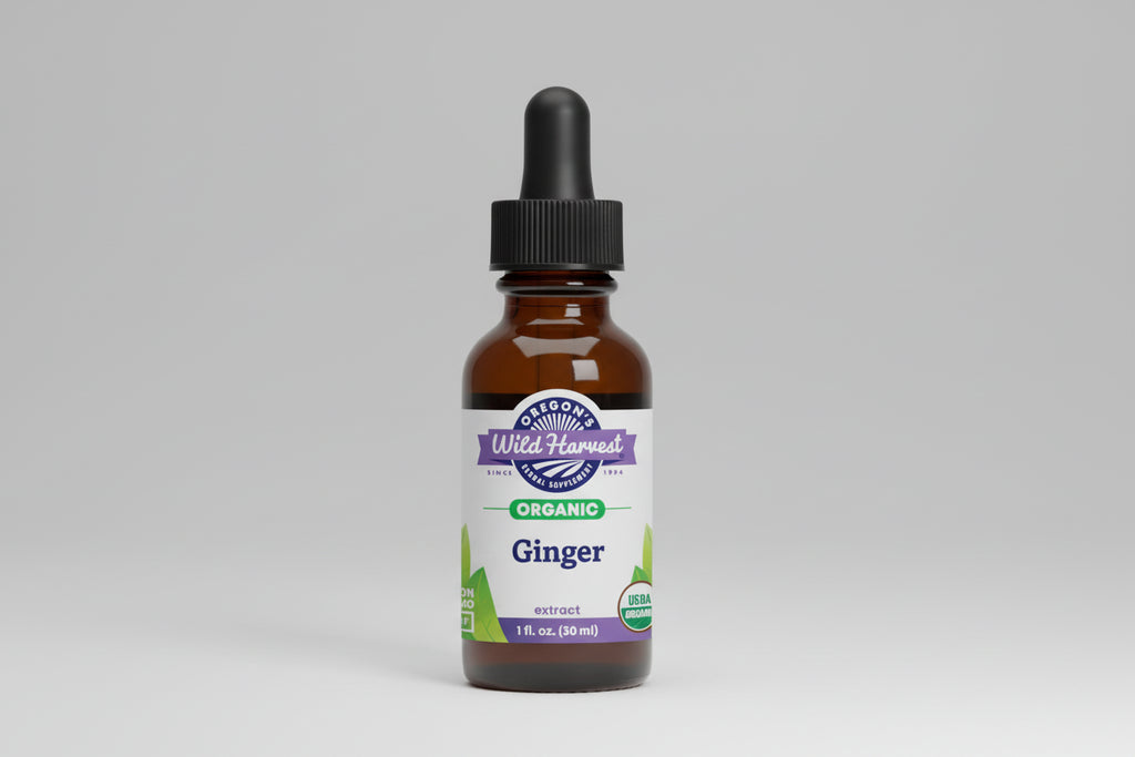 Bottle of Oregon's Wild Harvest Organic Ginger extract on a white background