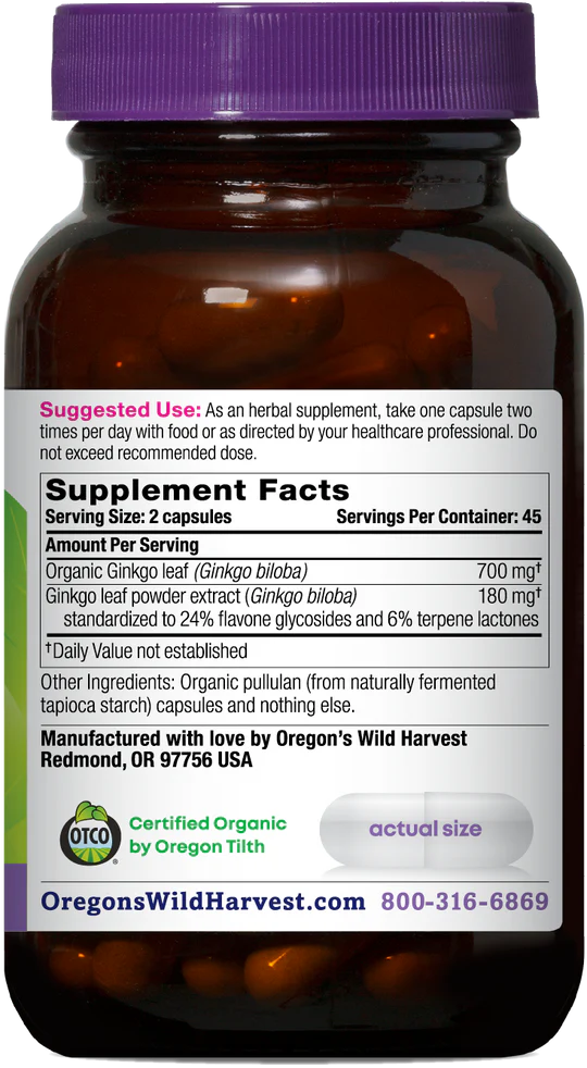 Oregon's Wild Harvest Ginkgo 90 Capsules