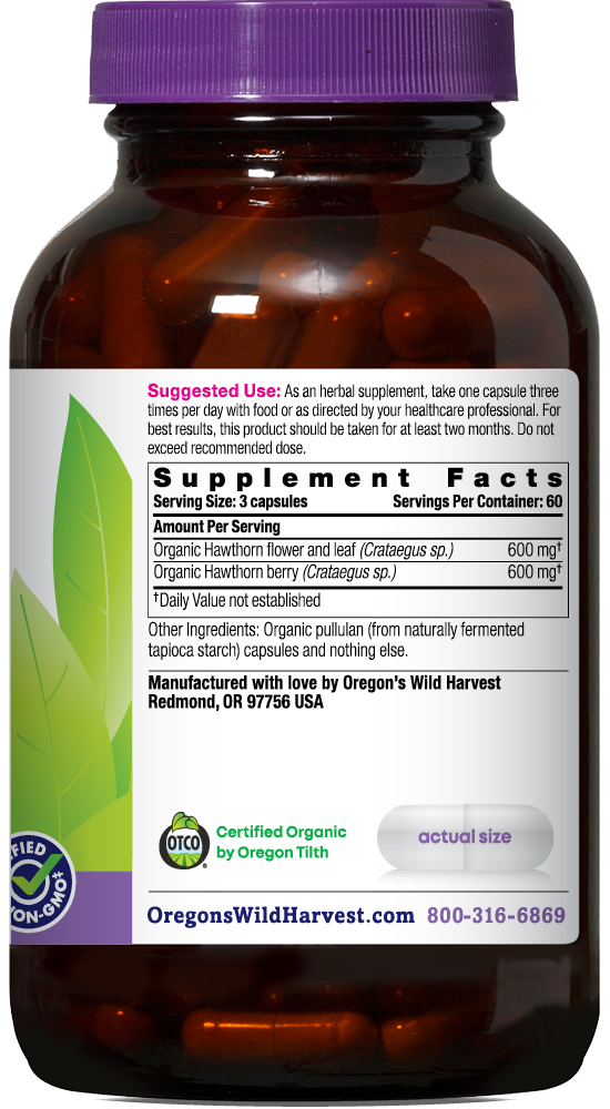 Oregon's Wild Harvest Hawthorn Organic 180 Capsules right side