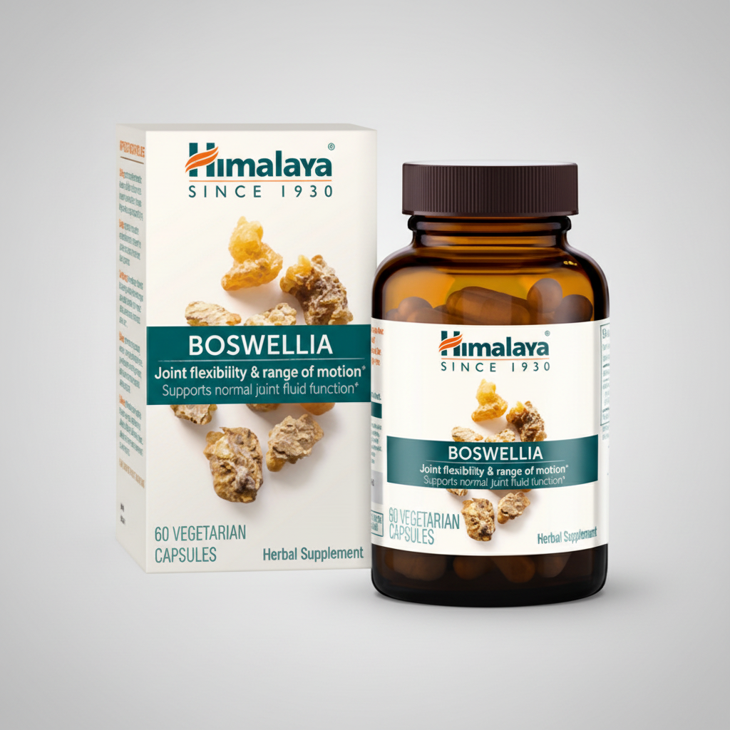 Himalaya Boswellia supplement bottle and packaging on a white background
