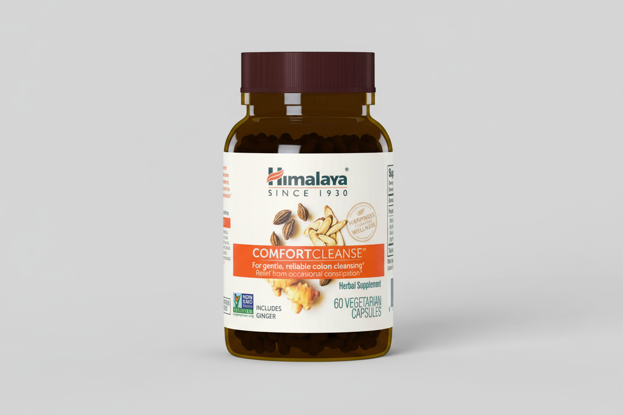 Himalaya Comfort Cleanse herbal supplement bottle on a white background