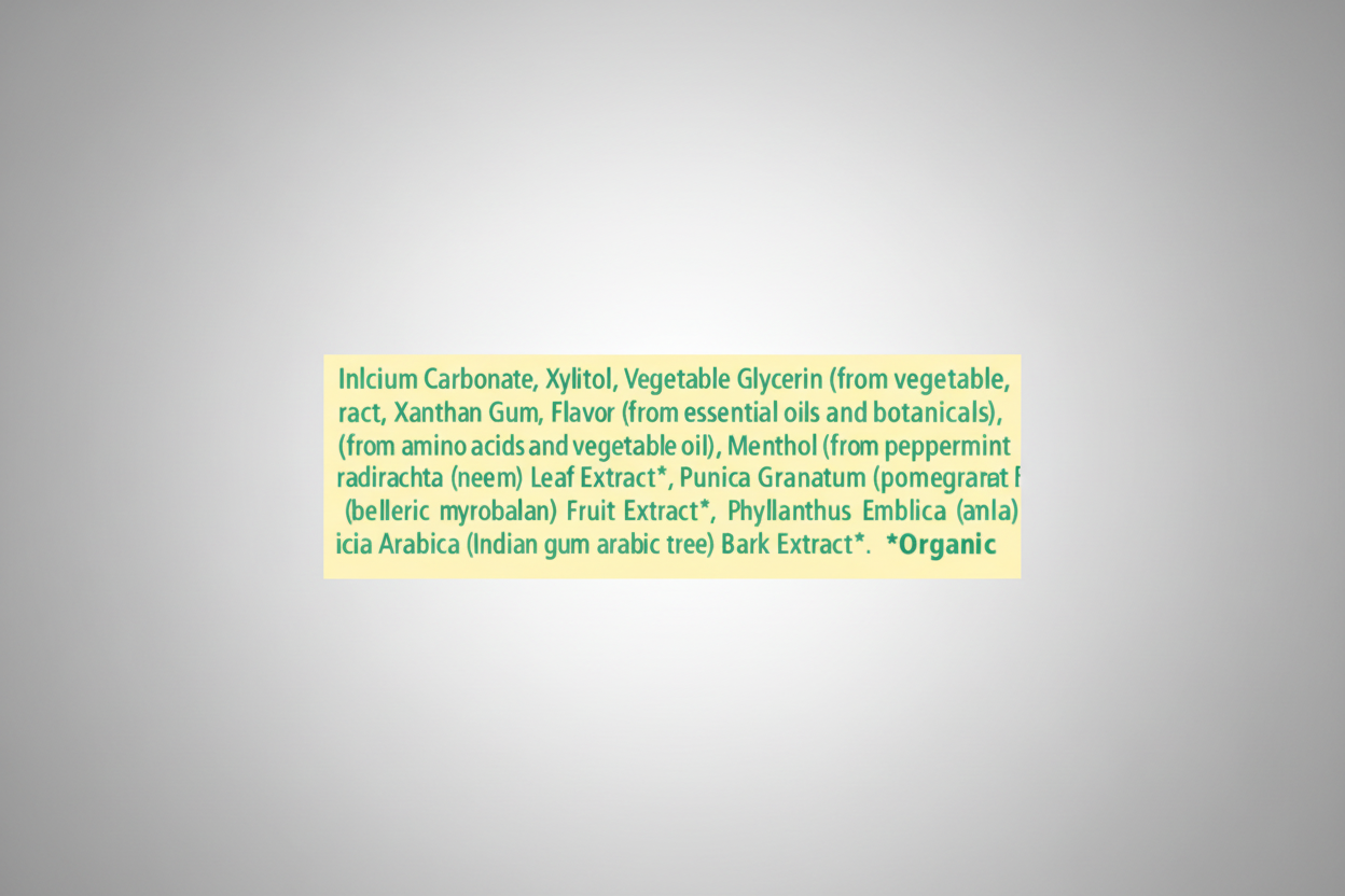 Product label with detailed ingredient list on a white background