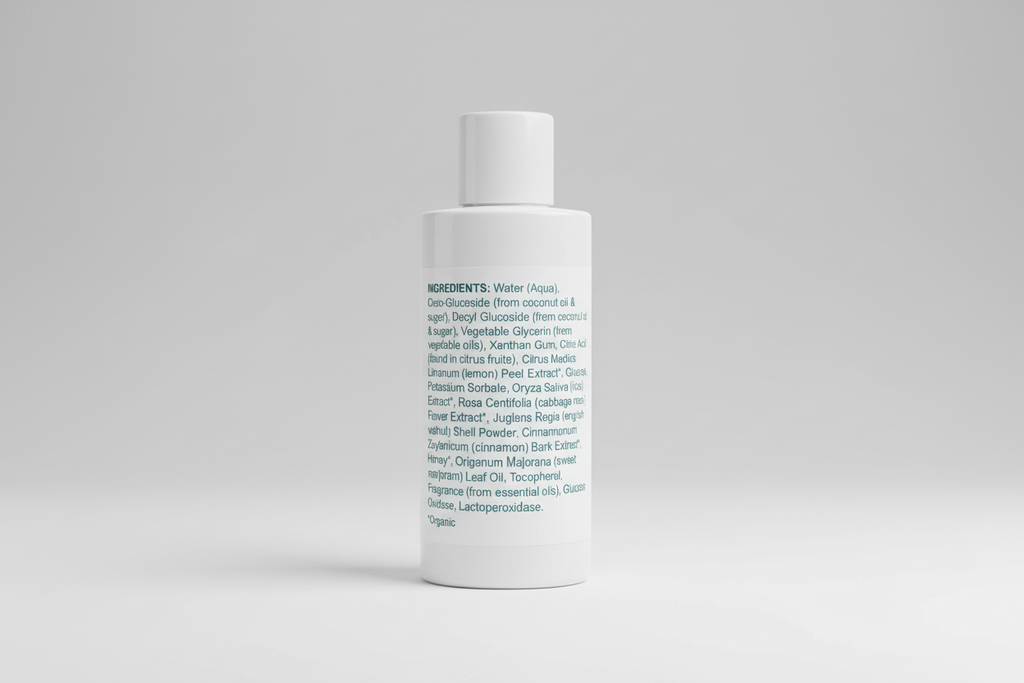 List of ingredients for a cosmetic product on a white background