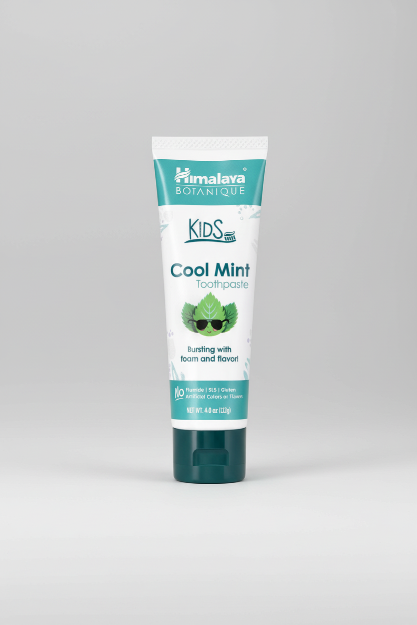 Himalaya Botanique Kids Cool Mint Toothpaste tube on a white background