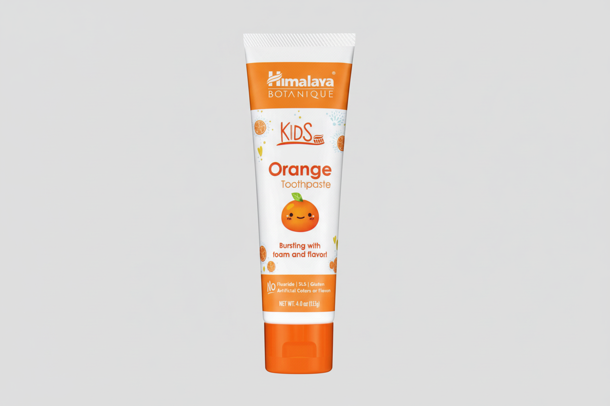 Himalaya Botanique Kids Orange Toothpaste tube on a white background