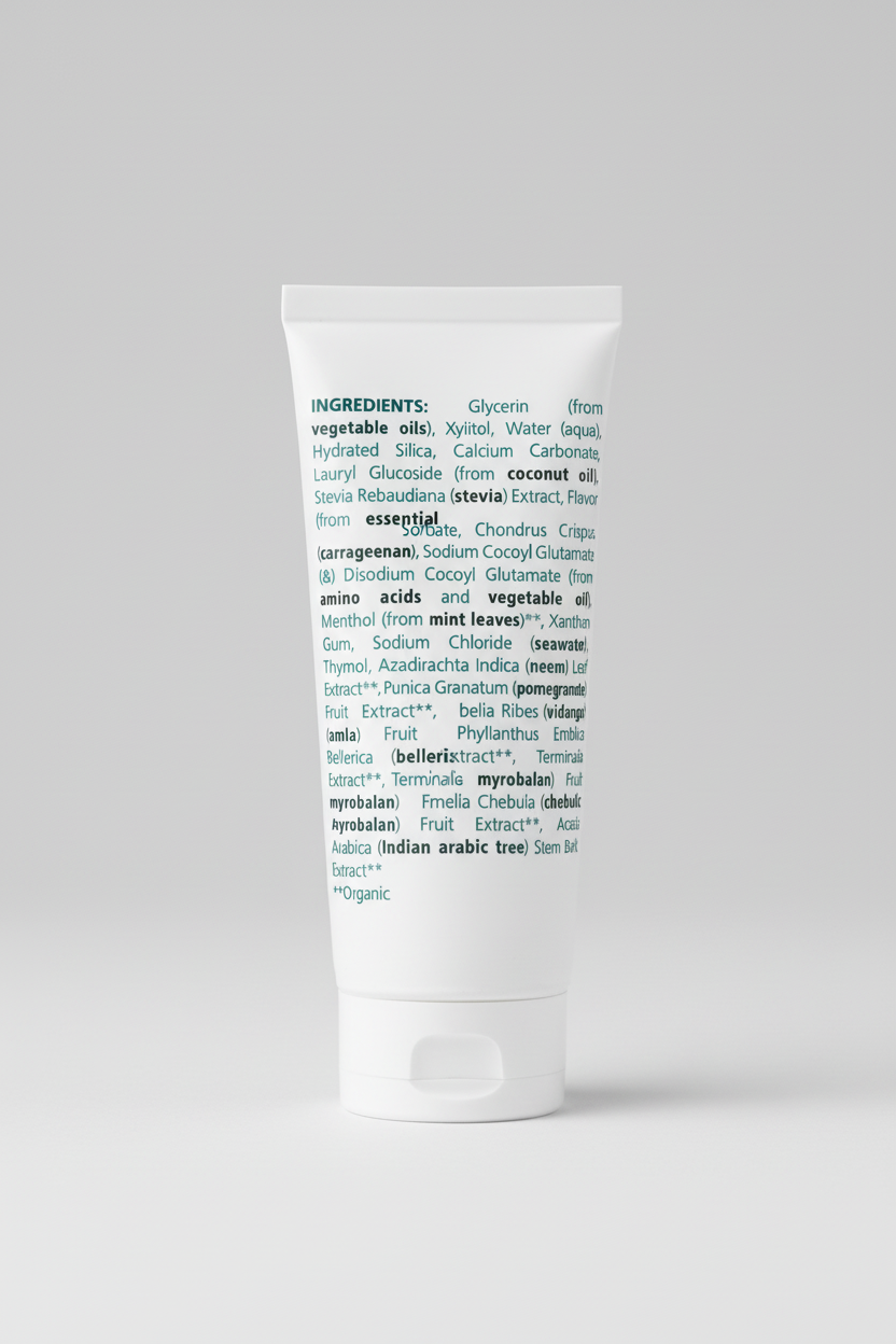 List of ingredients on a product label with a white background