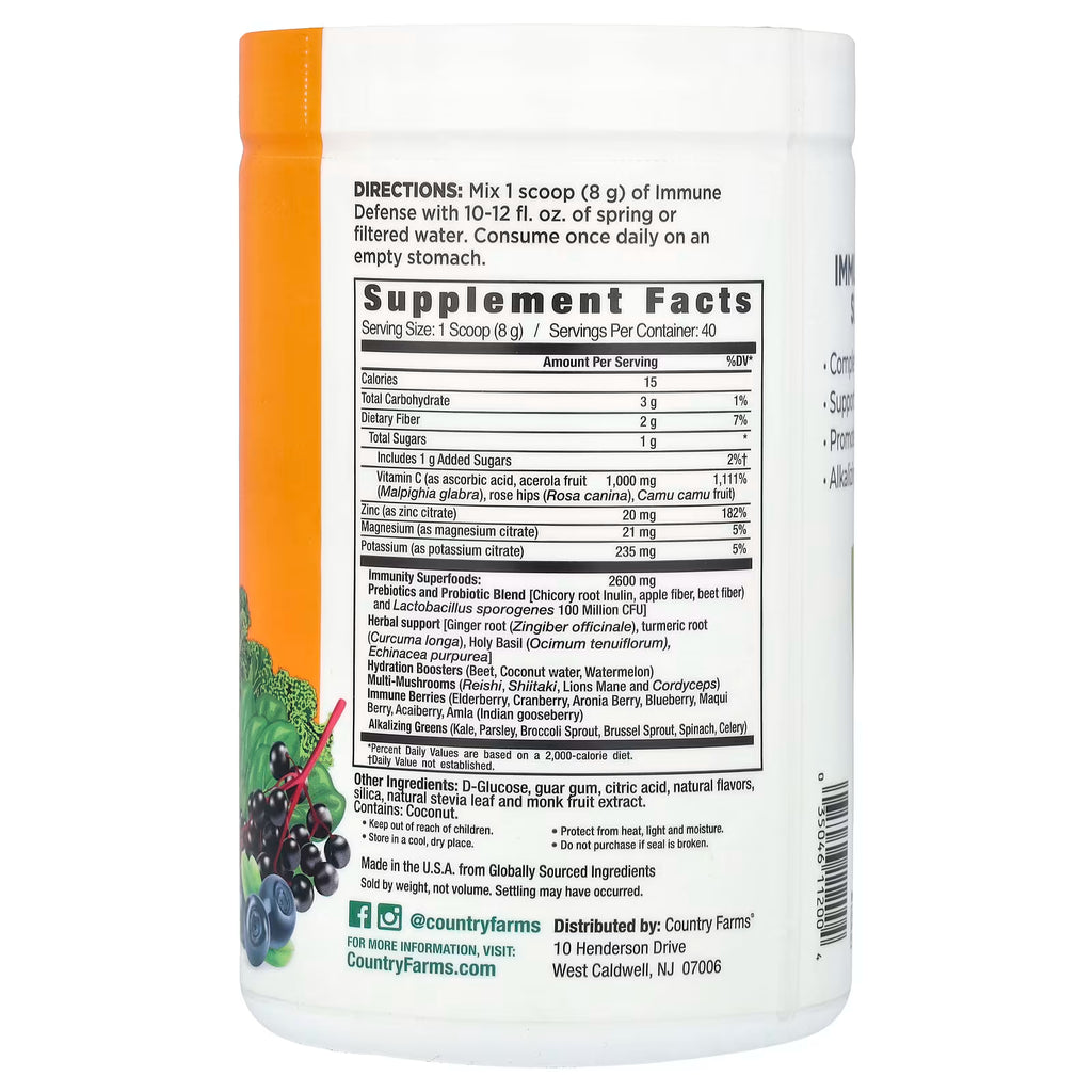 Supplement container with label showing directions and supplement facts on a white background