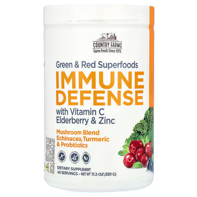 Supplement container labeled 'Immune Defense' with ingredients on a white background