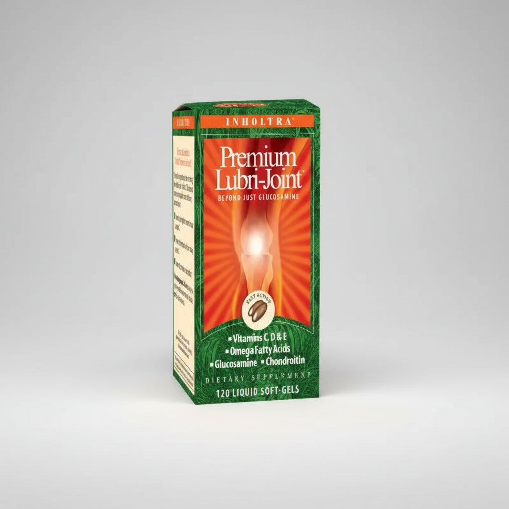 Box of Premium Lubri-Joint dietary supplement with red and green design on a white background
