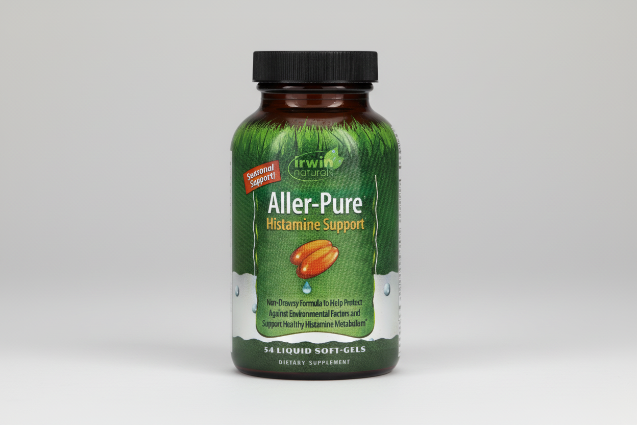 Irwin Naturals Aller-Pure Histamine Support supplement bottle on a white background