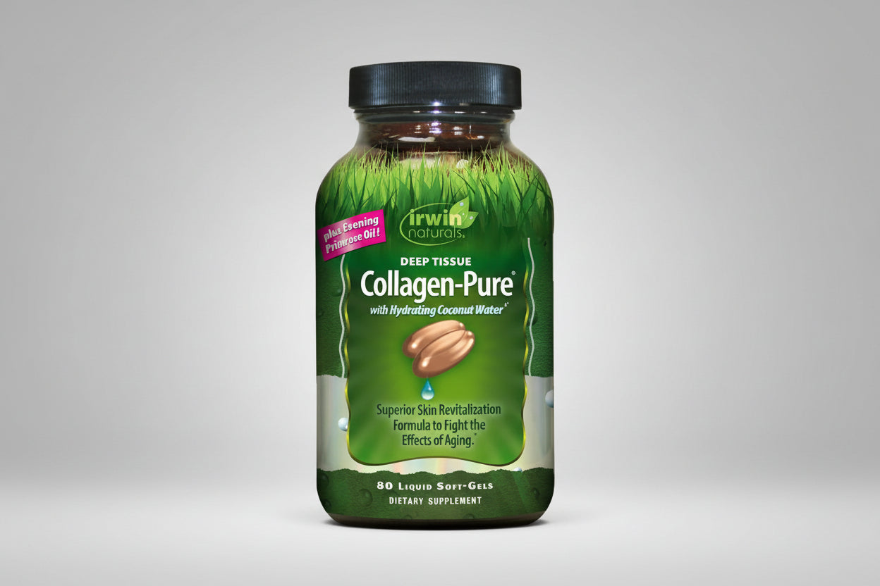 Irwin Naturals Deep Tissue Collagen-Pure supplement bottle on a white background