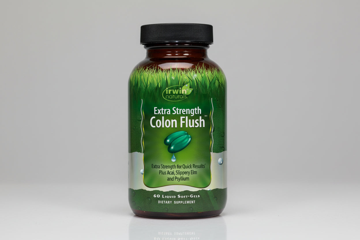 Irwin Naturals Extra Strength Colon Flush supplement bottle on a white background