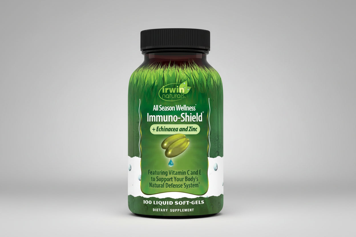 Irwin Naturals Immuno-Shield supplement bottle on a white background