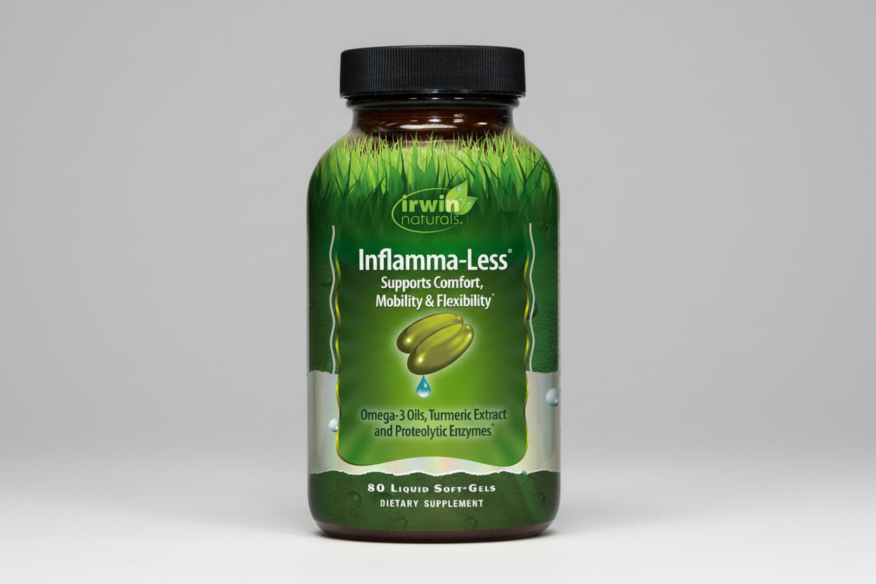 Irwin Naturals Inflamma-Less supplement bottle on a white background