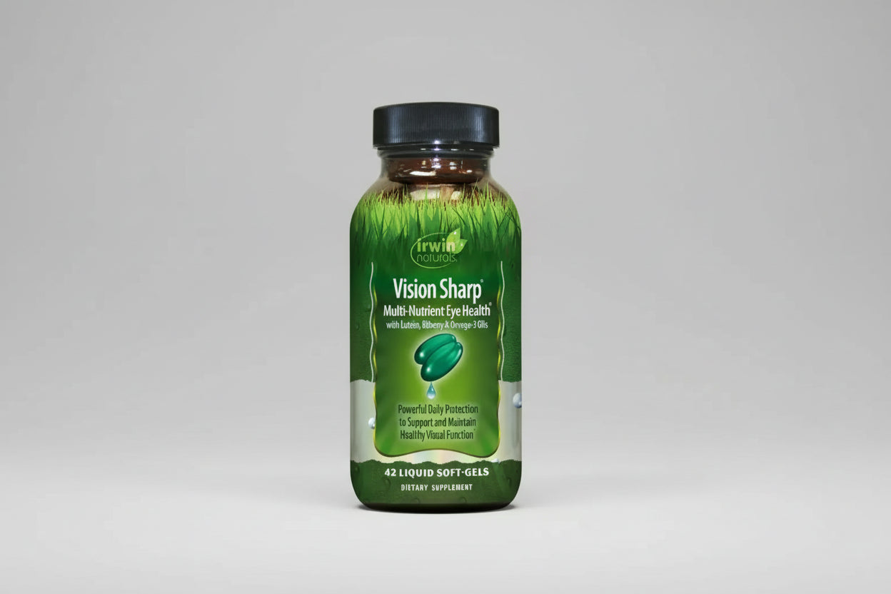 Irwin Naturals Vision Sharp supplement bottle on a white background