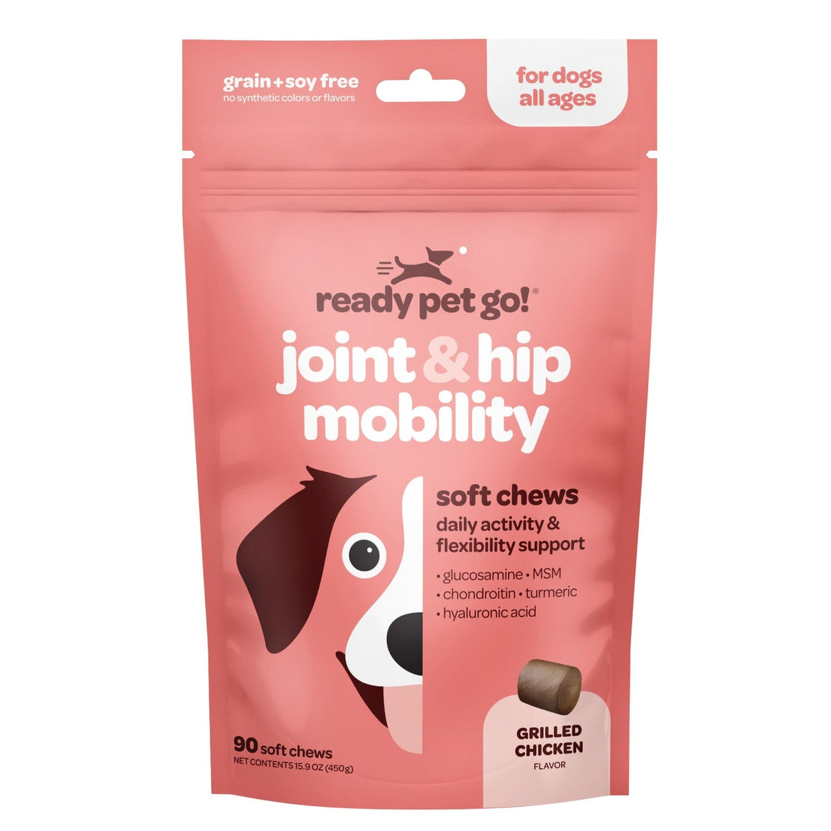 Ready Pet Go Joint and Hip Mobility grilled chicken 60 soft chews front label