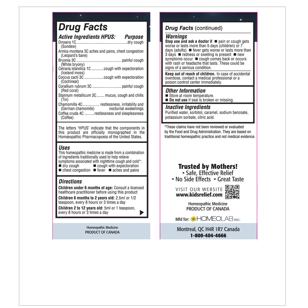 Kids Relief Cough & Cold Nighttime Syrup — 3.4 fl oz — manufacturer label