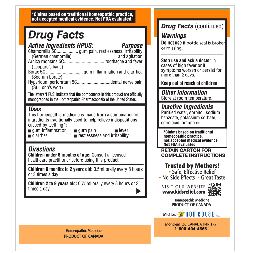 Kids Relief Teething Oral Liquid — 0.85 fl oz — manufacturer label