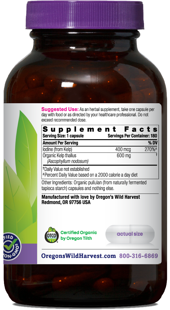 Oregon's Wild Harvest Kelp Organic 180 Capsules right side