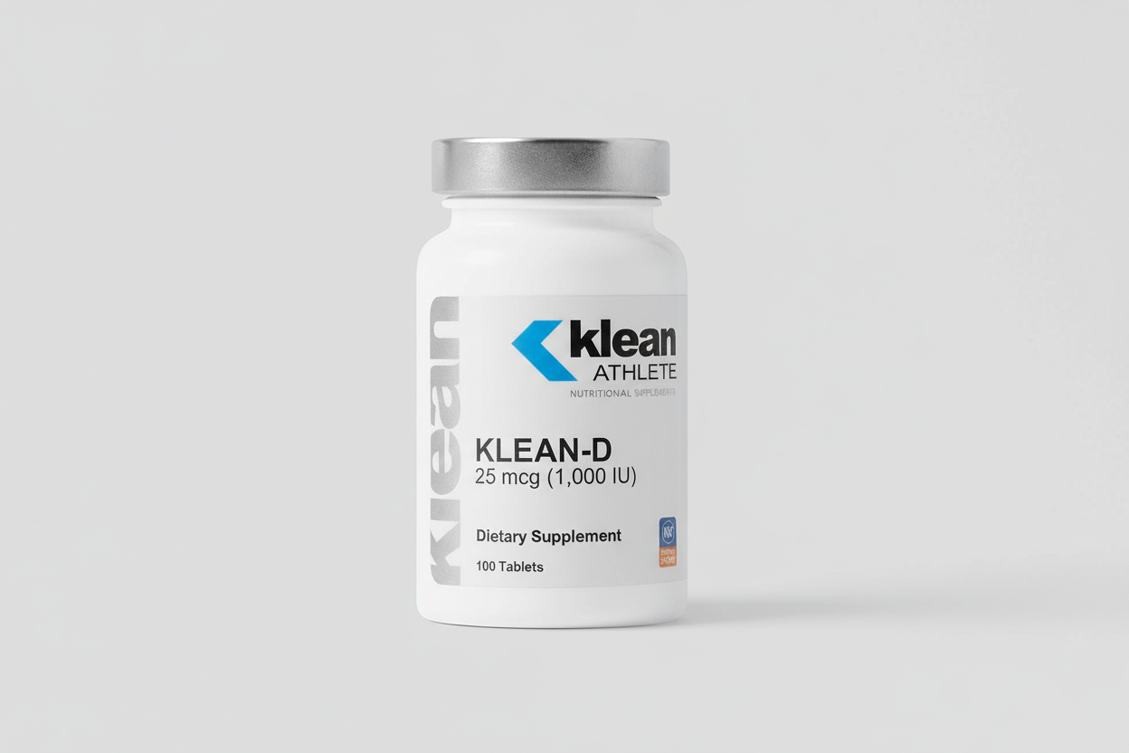 Klean Athlete KLEAN-D supplement bottle on a light gray background