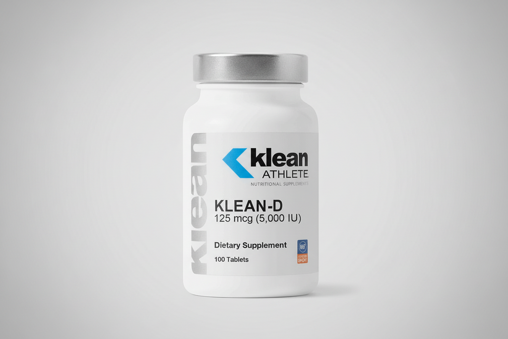 Klean Athlete Klean-D dietary supplement bottle on a light gray background