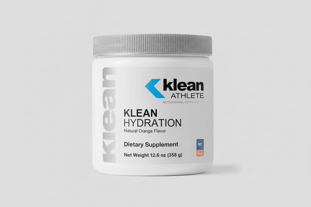 Klean Athlete Klean Hydration supplement container on a light gray background