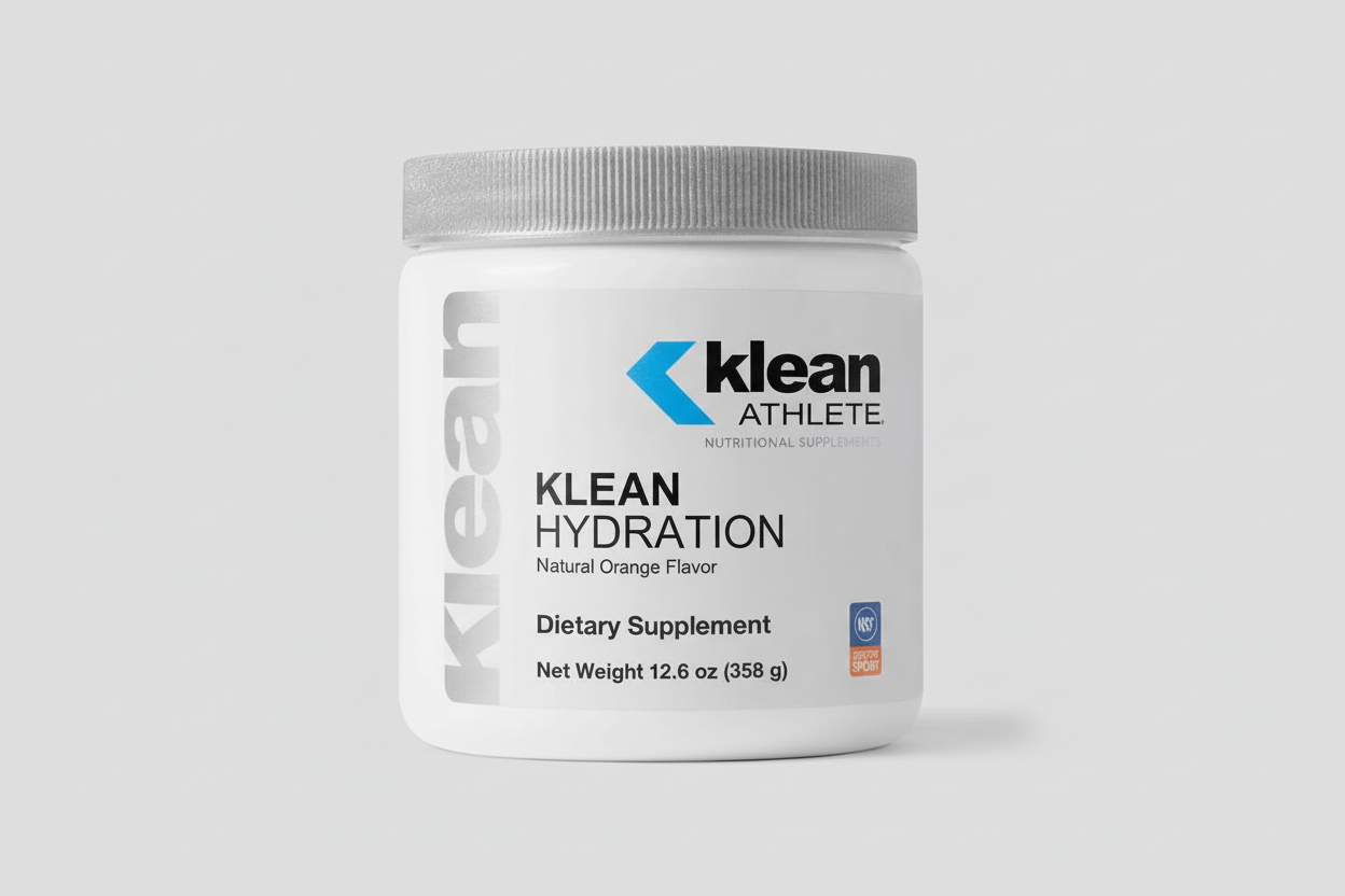 Klean Athlete Klean Hydration supplement container on a light gray background