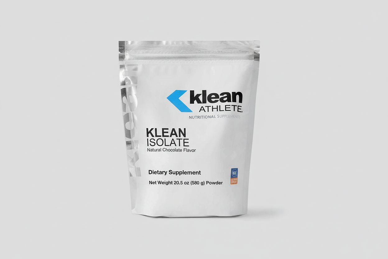 Klean Athlete Klean Isolate dietary supplement package on a light gray background
