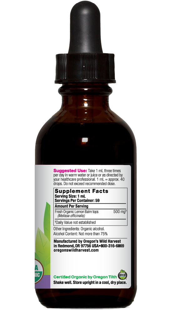 Oregon's Wild Harvest Lemon Balm Organic Extract 1:2 2 fl oz right side