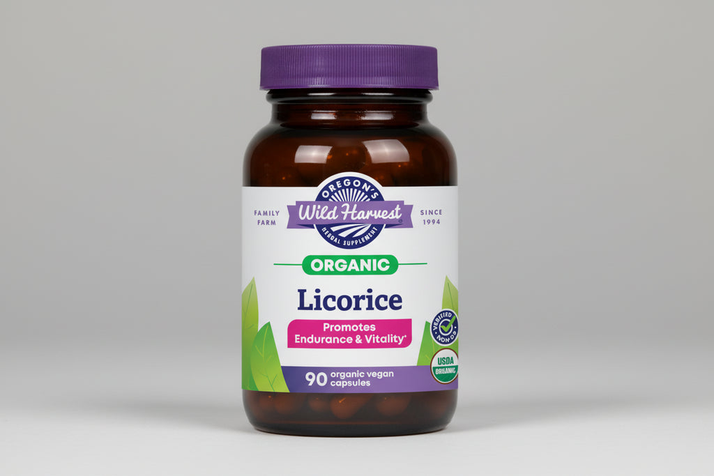 Oregon's Wild Harvest Organic Licorice supplement bottle with purple cap