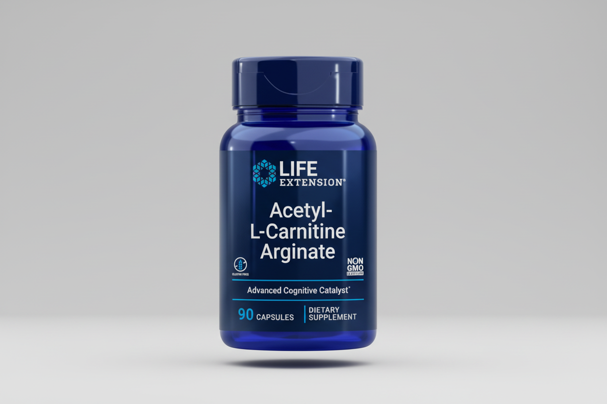 Life Extension Acetyl-L-Carnitine Arginate supplement bottle on a white background