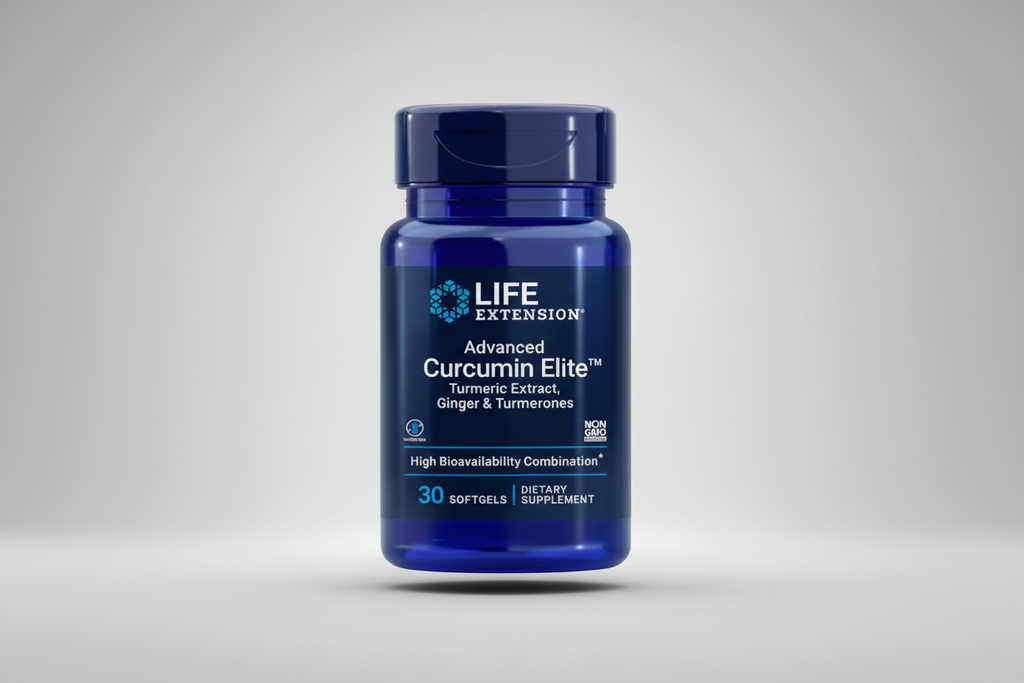 Life Extension Advanced Curcumin Elite dietary supplement bottle on a white background