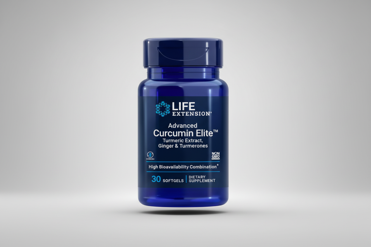 Life Extension Advanced Curcumin Elite dietary supplement bottle on a white background