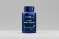 Blue bottle of Life Extension Advanced Milk Thistle dietary supplement on a white background