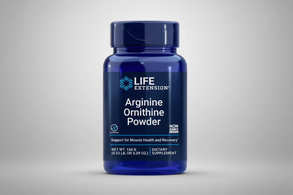 Life Extension Arginine Ornithine Powder supplement bottle on a white background