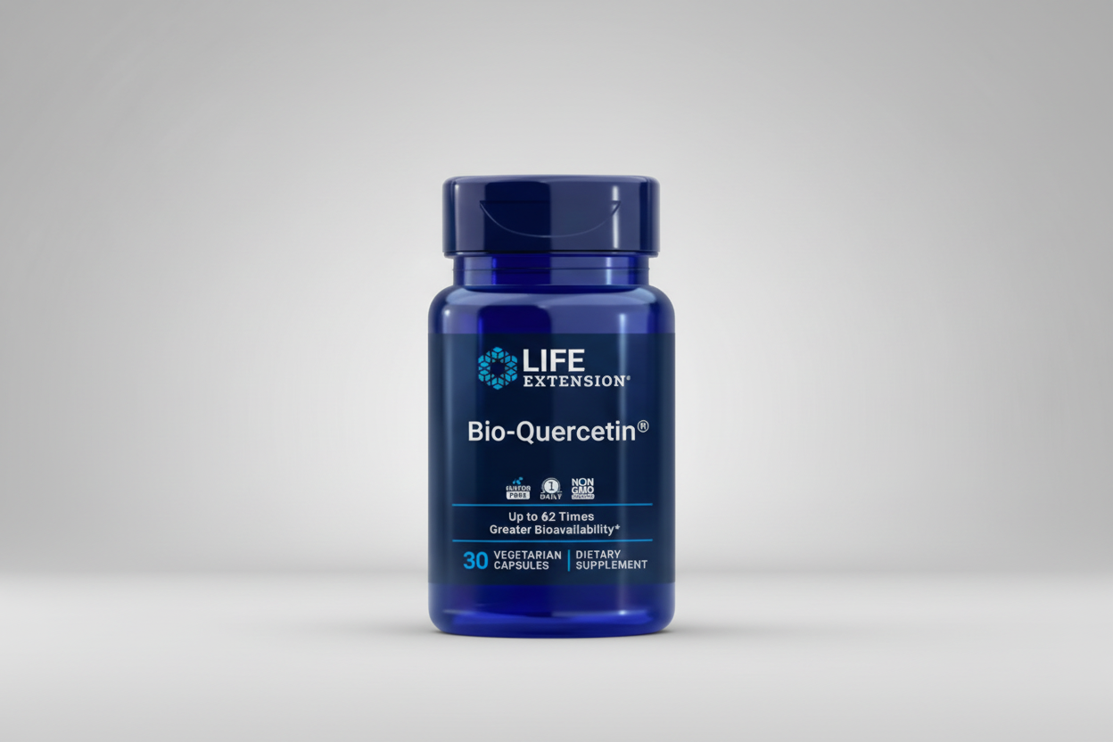 Life Extension Bio-Quercetin supplement bottle on a white background