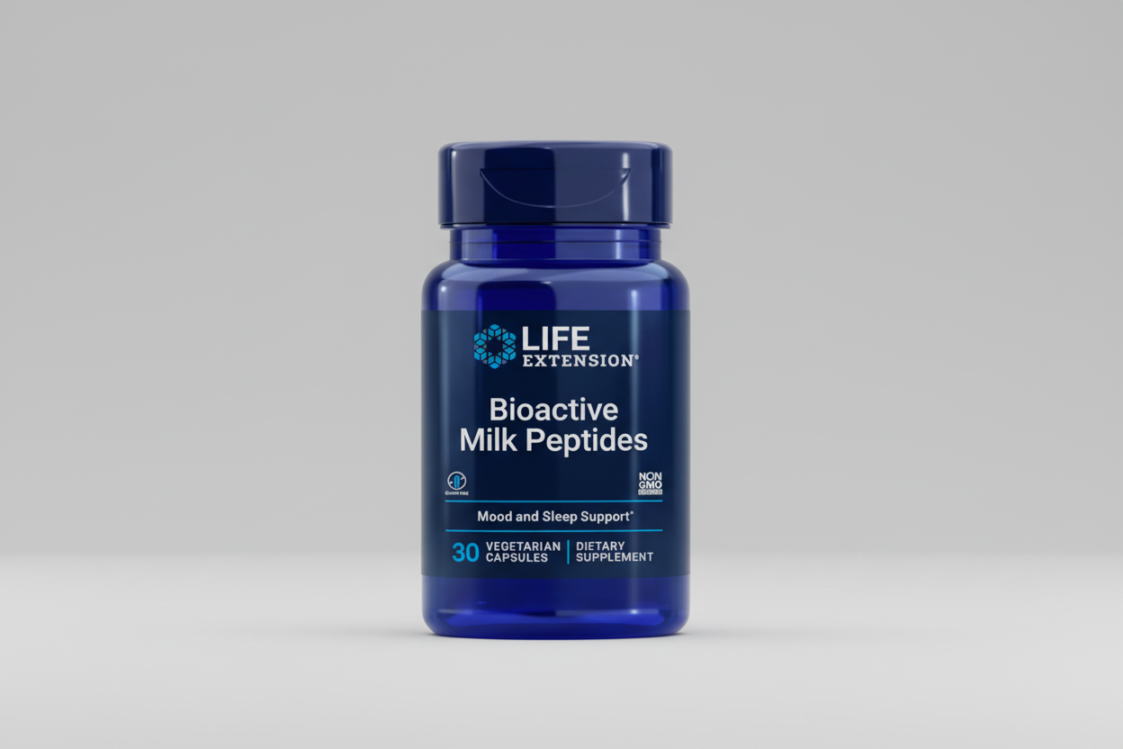 Life Extension Bioactive Milk Peptides supplement bottle on a white background