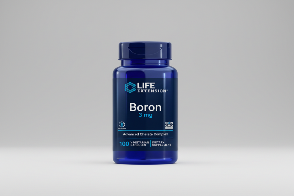Life Extension Boron supplement bottle on a white background
