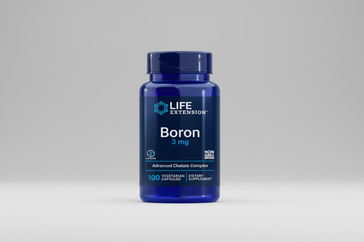 Life Extension Boron supplement bottle on a white background