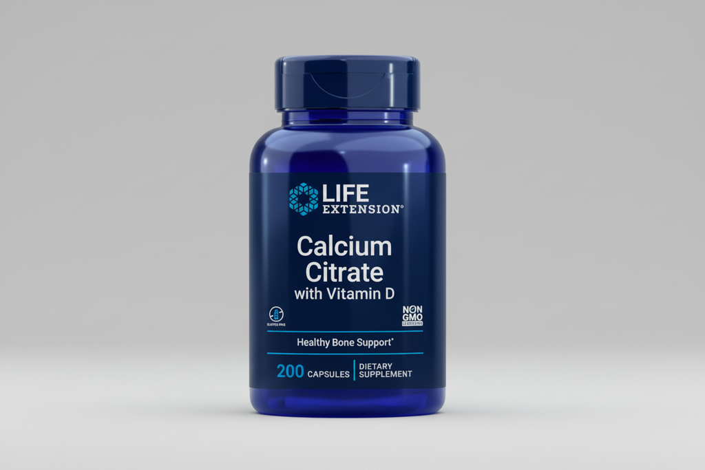 Life Extension Calcium Citrate with Vitamin D supplement bottle on a white background