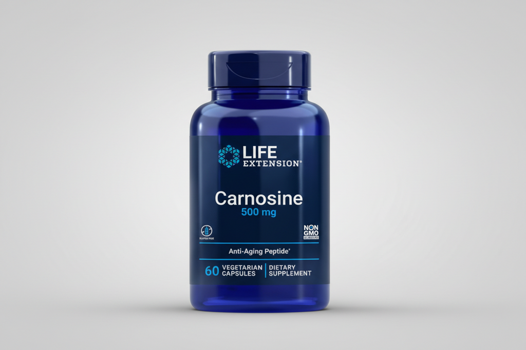 Life Extension Carnosine supplement bottle on a white background