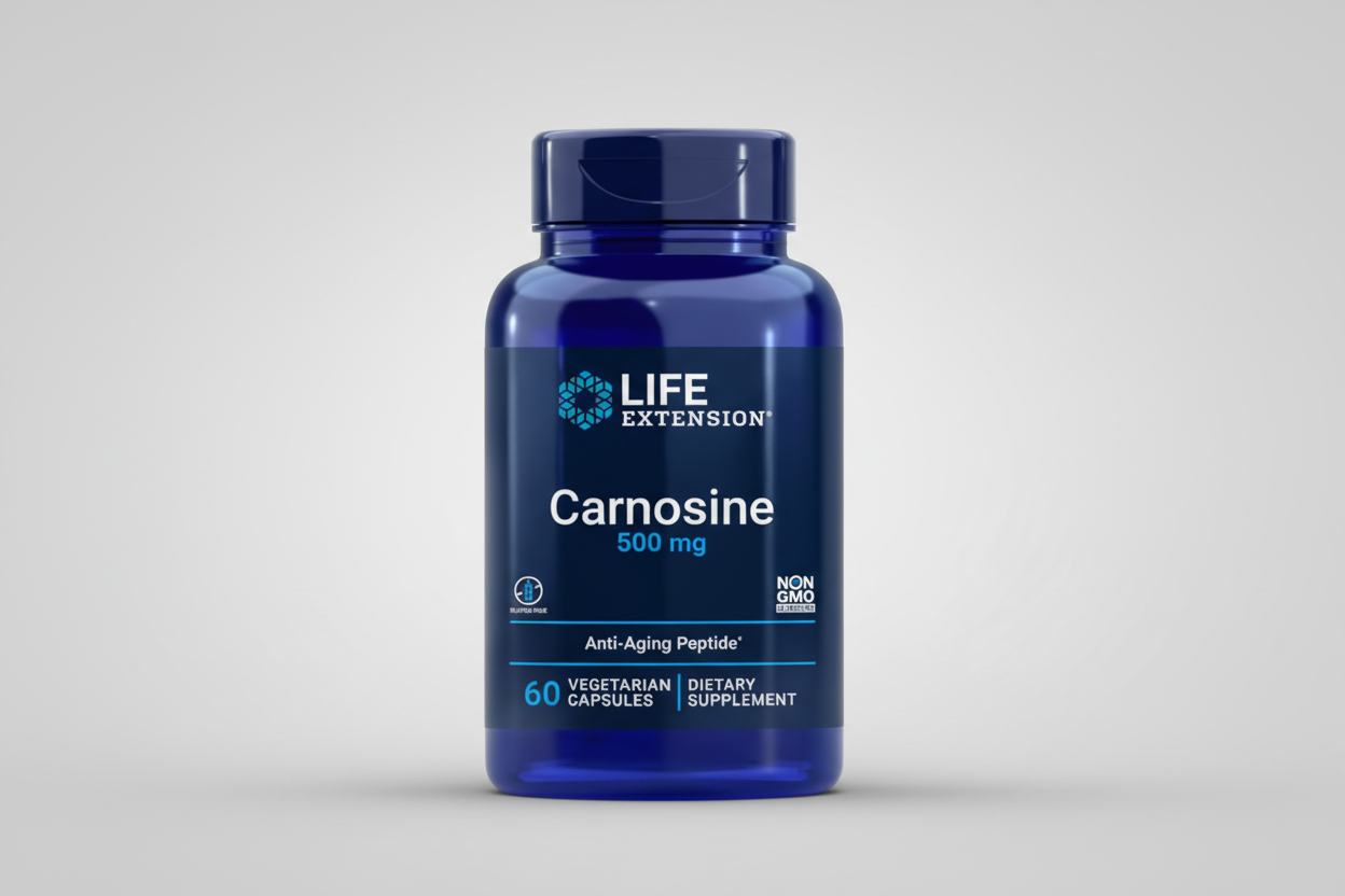 Life Extension Carnosine supplement bottle on a white background