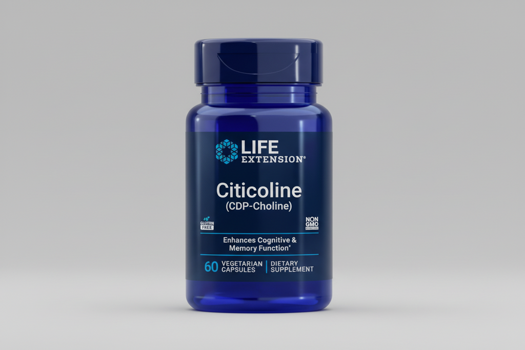 Life Extension Citicoline supplement bottle on a white background