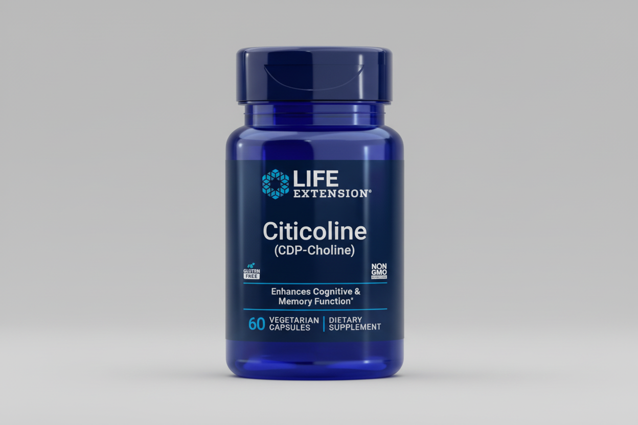Life Extension Citicoline supplement bottle on a white background