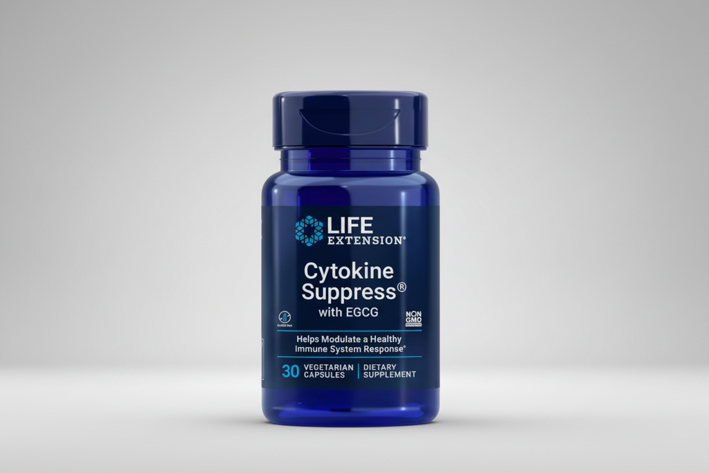 Life Extension Cytokine Suppress supplement bottle with blue label