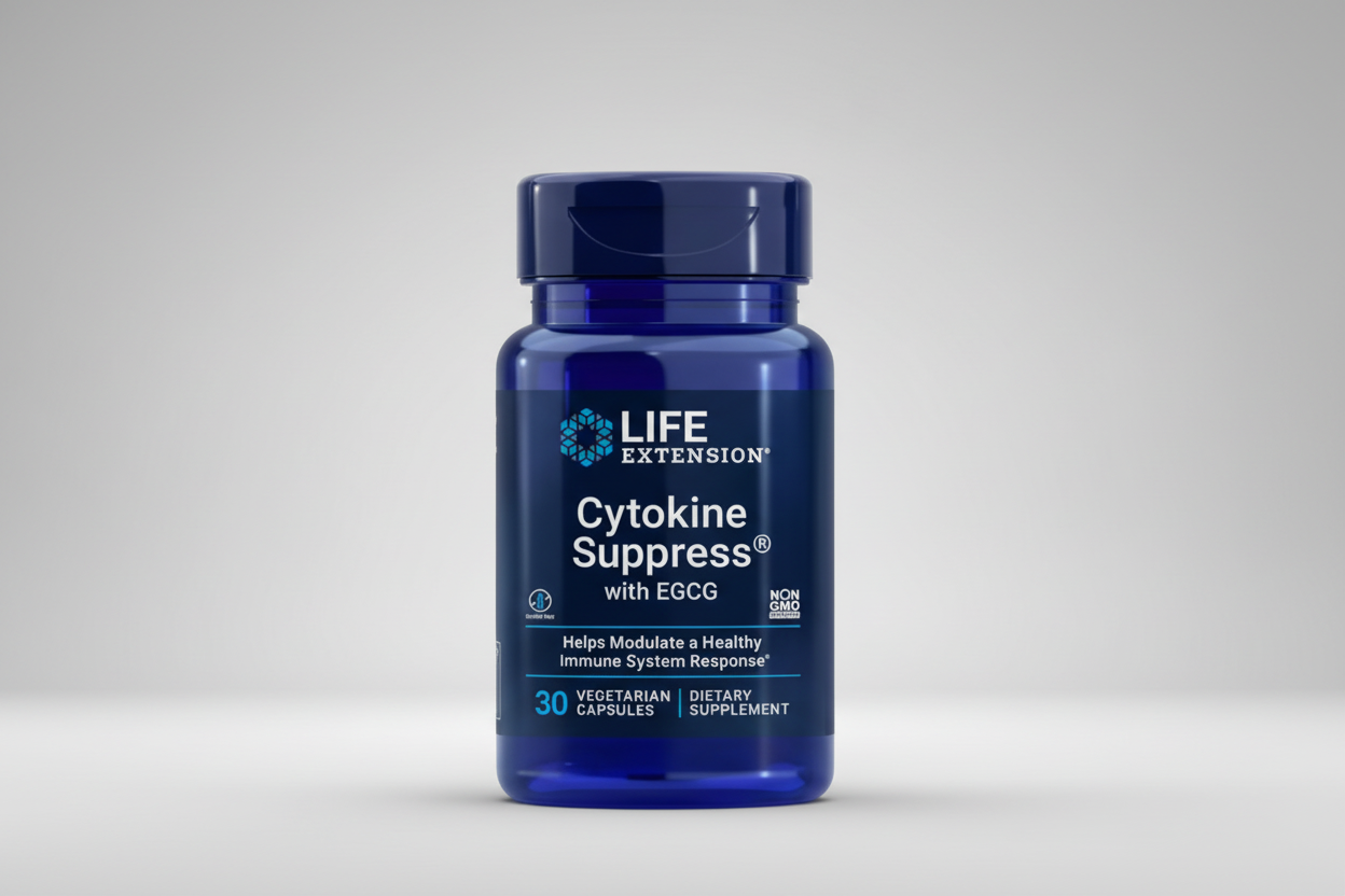 Life Extension Cytokine Suppress supplement bottle with blue label