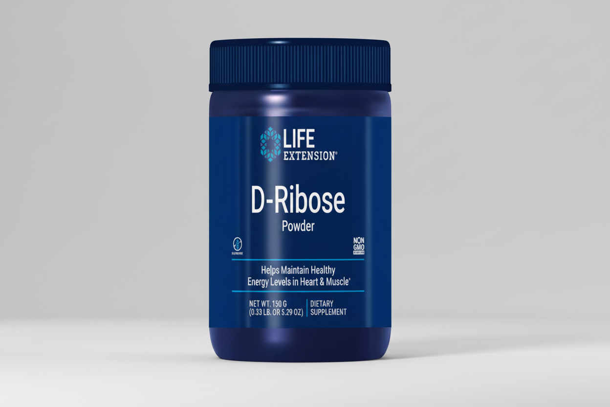 Life Extension D-Ribose Powder container on a white background