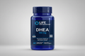 Blue bottle of Life Extension DHEA 100 mg dietary supplement with label