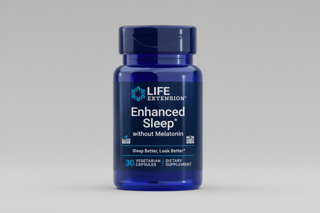 Life Extension Enhanced Sleep supplement bottle on a white background